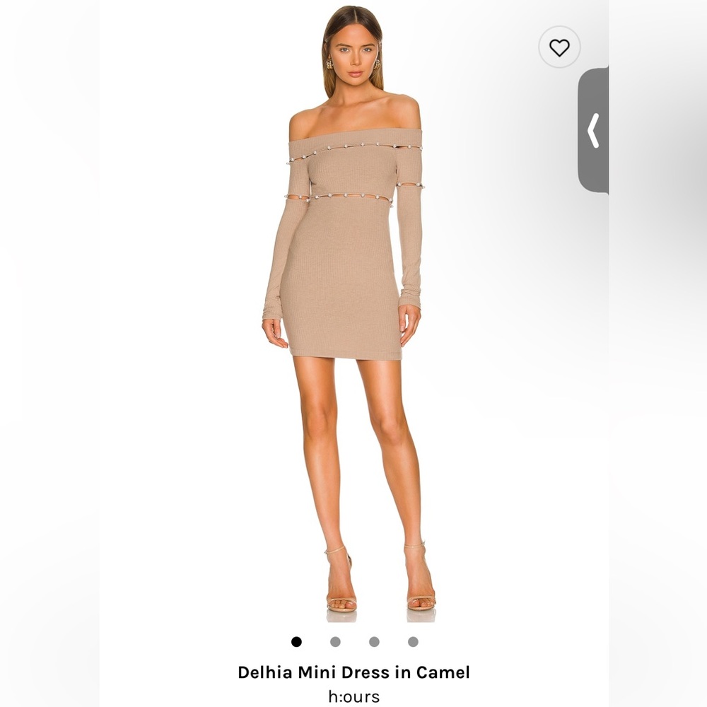 Hours Camel Covered Mini Dress with Pearls